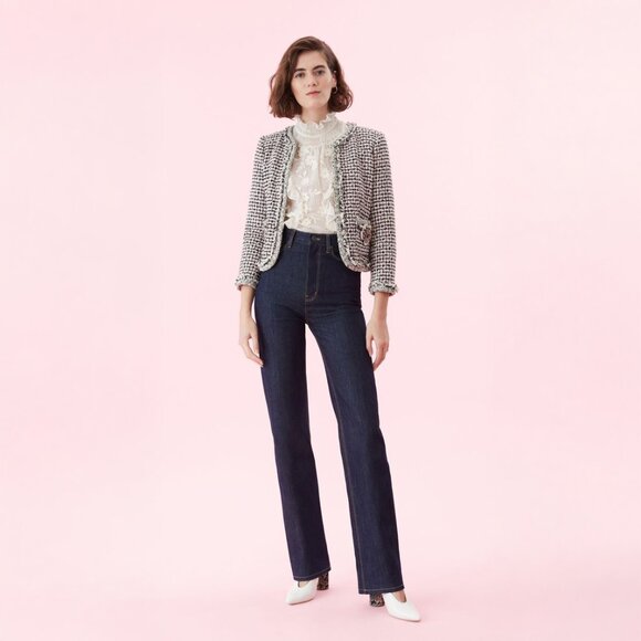 Rebecca Taylor Houndstooth Braided Tweed Jacket - sz 2 - Picture 1 of 4